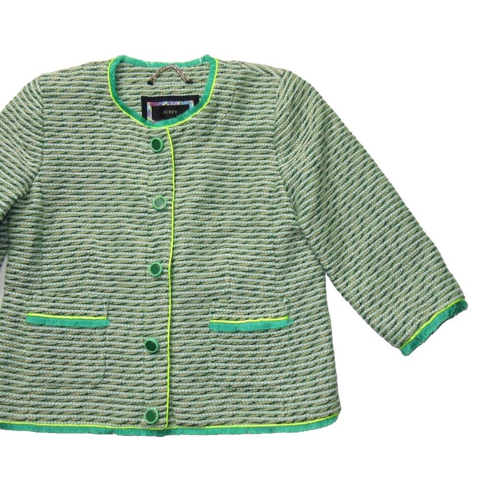 NWT J.Crew Cropped Lady Jacket in Seaweed Tweed Neon Piping 12 - Picture 4 of 7